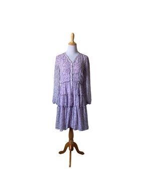 Ivy City Co Lydia in Purple Floral Flowy Whimsical Tiered A-Line Chiffon Dress